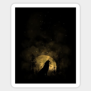 Stars and Moon - Wolf Howl Pagan Nature Sticker
